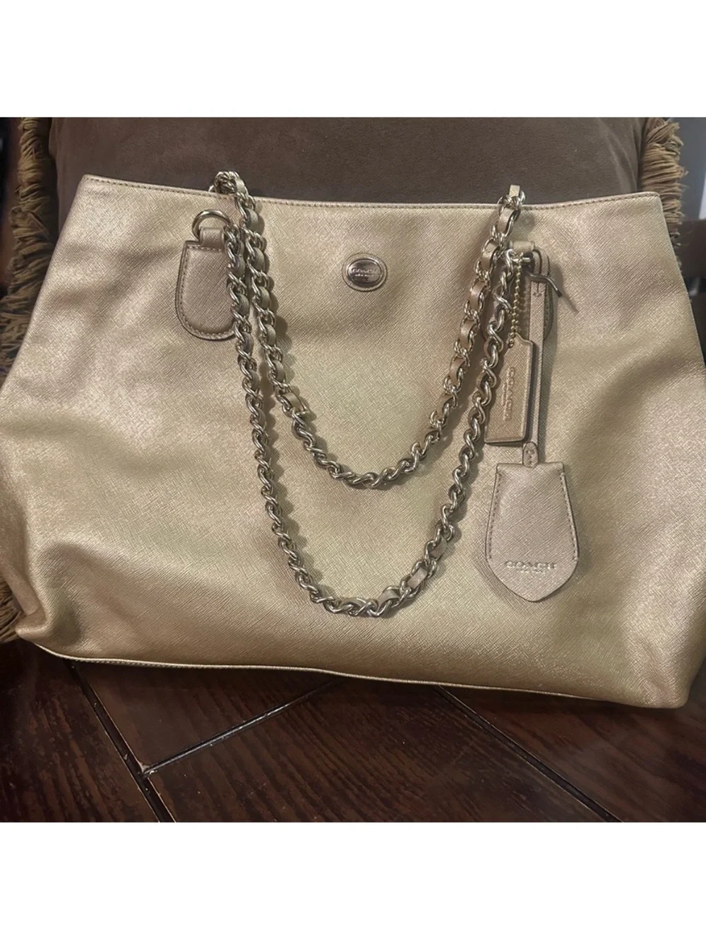 Coach Metallic Gold Chain Tote Bag. Like New.